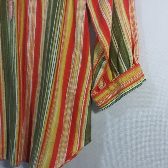Ruby Rd Women's Batik Chic Watercolor Striped Linen Buttoned Henley Top Size S - Picture 3 of 8